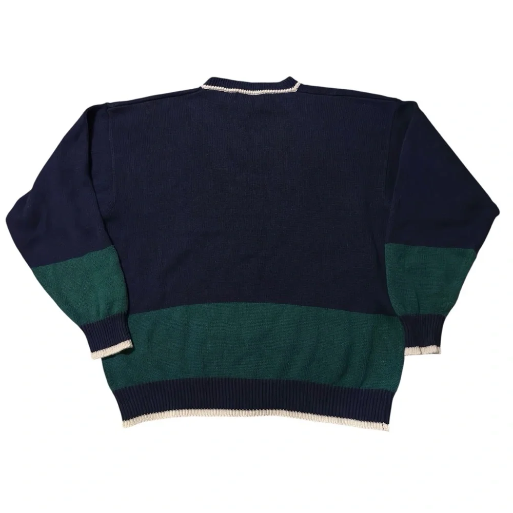 Vtg Grandpa Knit Sweater Large Multi Crewneck Golf Swing Scene 90s Par Four